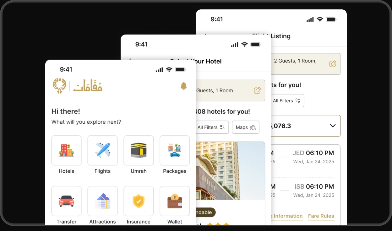 TDO Travel OS mobile app screens