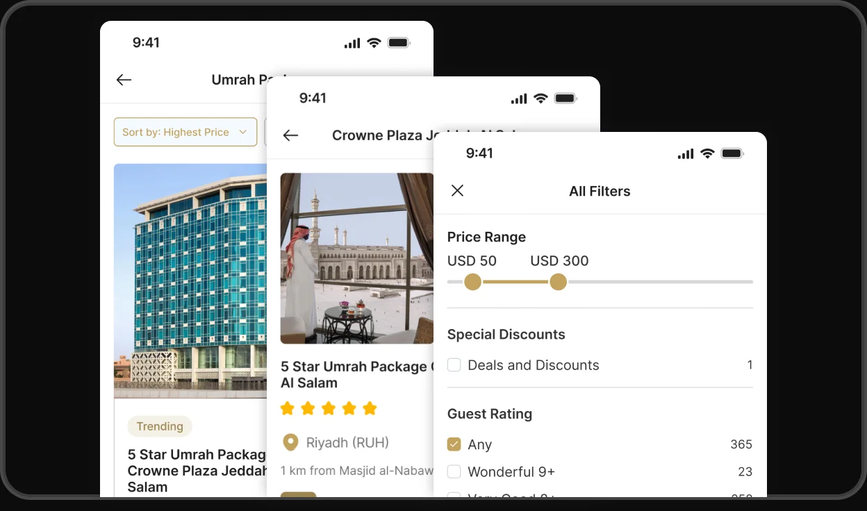 TDO Travel OS use case — hotel & package booking screens