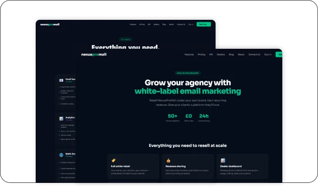 NexusProMail — Key Features mockup